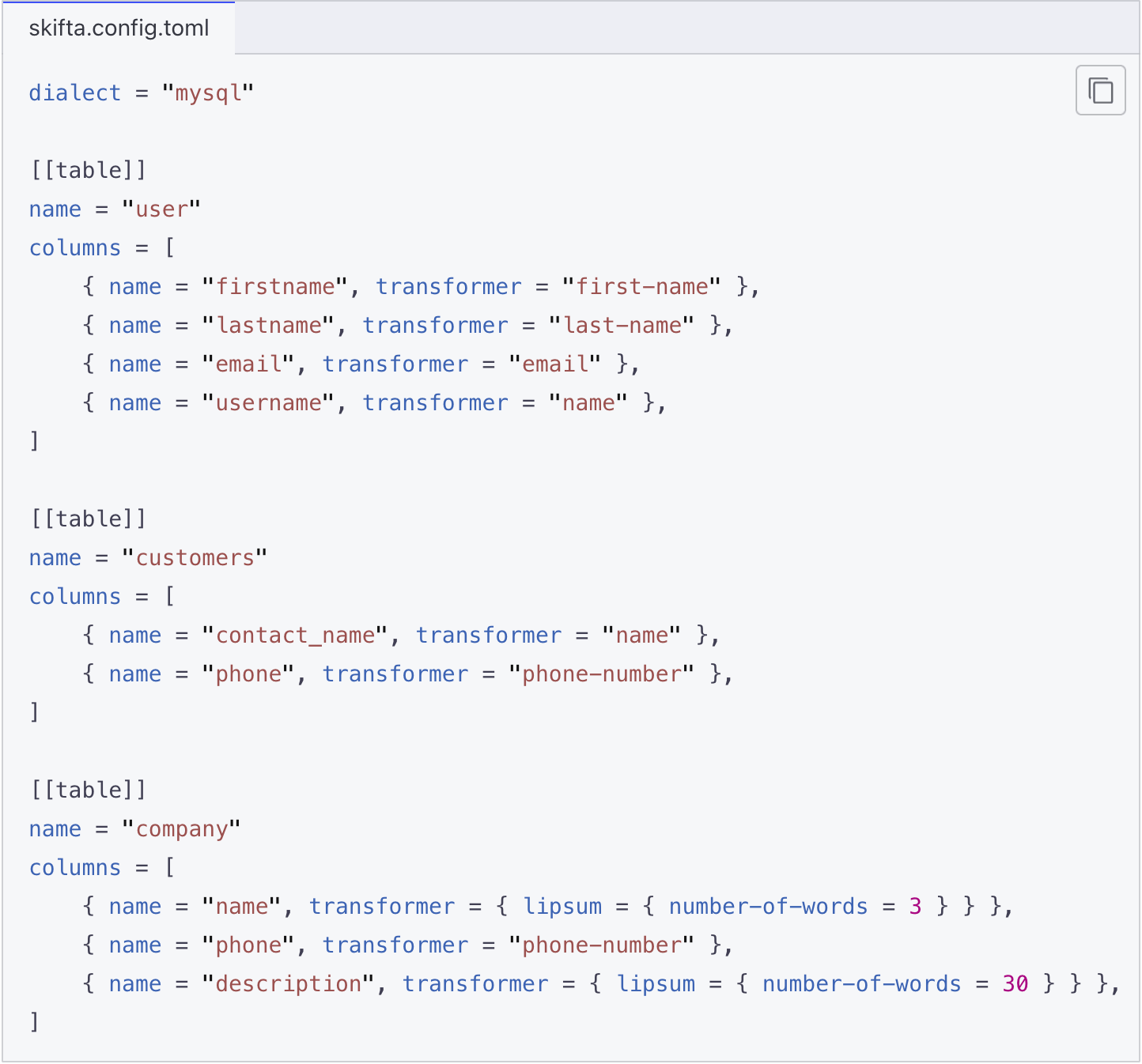 Example of Skifta configuration